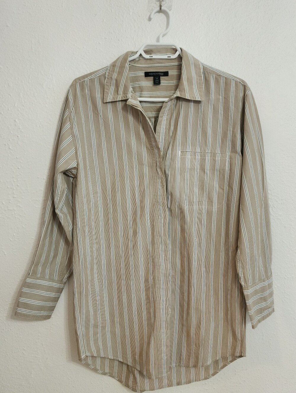 Banana Republic Long-Sleeve Classic Striped Button-Up Shirt Jacket - Beige